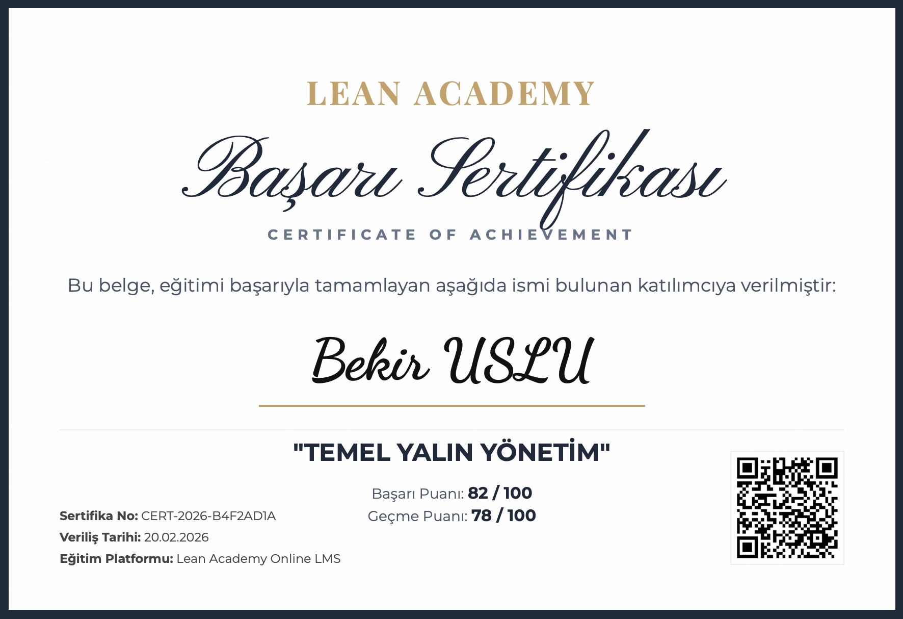 Başarı Sertifikası Örneği